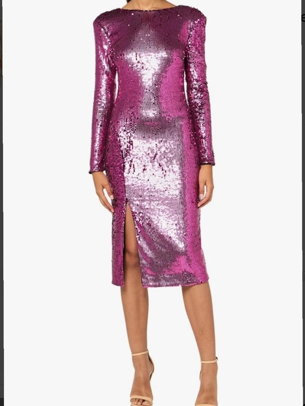 Dress the Population Natalie Sequin Long Sleeve Midi Dress Pink Size Medium NWT